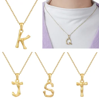 A-Z 26 Инициалов, ожерелье с подвеской для женщин, Друзей семьи, Ожерелья с именем из нержавеющей стали, Бамбуковые ожерелья с буквами алфавита, ювелирные изделия